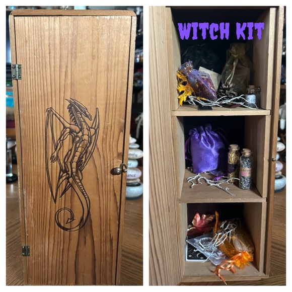 Halloween Decor Witch Kit in Vintage Wooden Dragon Cabinet - Picture 6 of 6